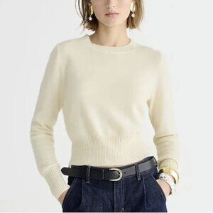 J. Crew 100% Cashmere Shrunken Crewneck Sweater Heather Muslin Cropped Sz Small